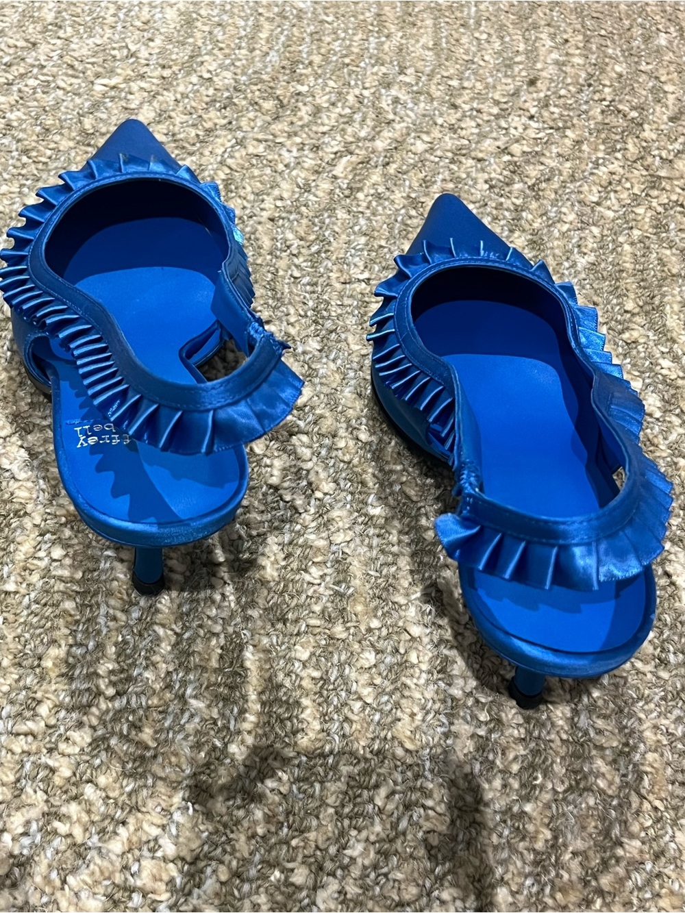 NWT $225 #JeffreyCampbell Blue Satin Pointed Slingback kitten heels sz 8 - Picture 3 of 8
